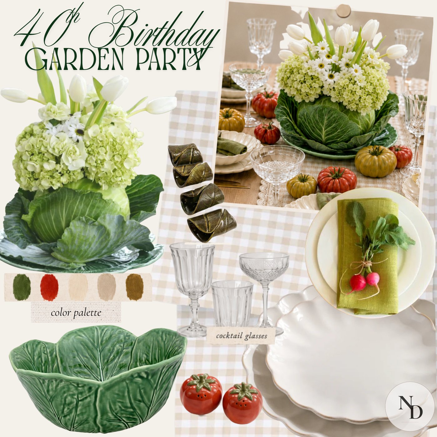 A mood board for a 40th birthday garden party, by Niche Designs