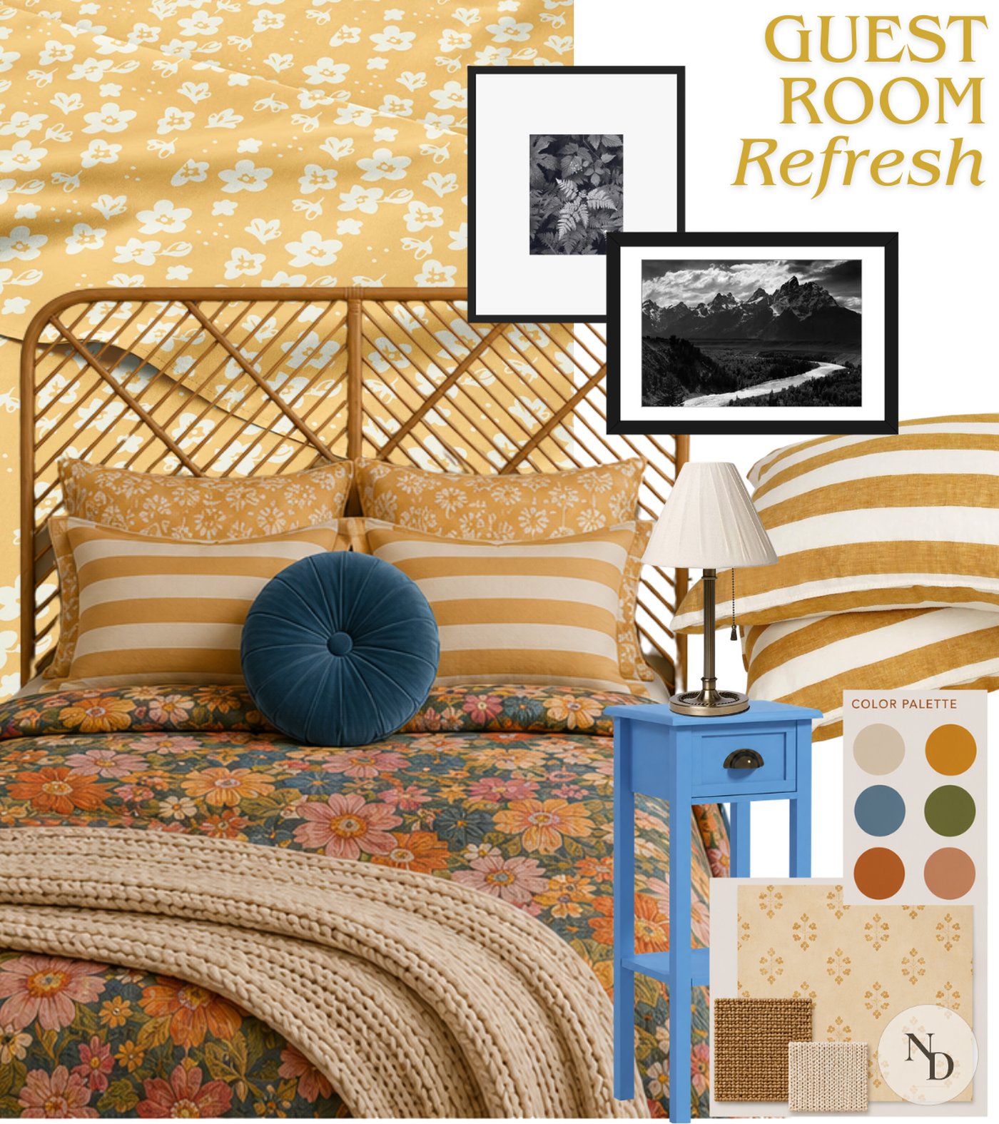 A mood board for a guest room refresh, by Niche Designs